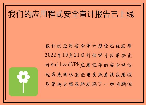 我们的应用程式安全审计报告已上线 